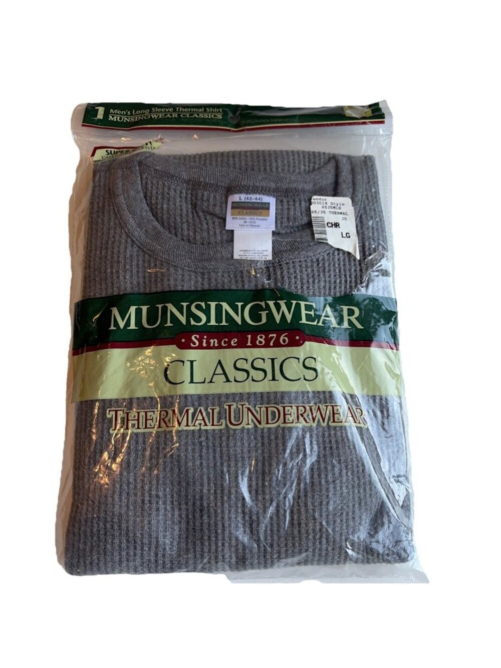 Vintage Munsingwear Men's Thermal Shirt Base Layer Size Large Charcoal 1998 NEW